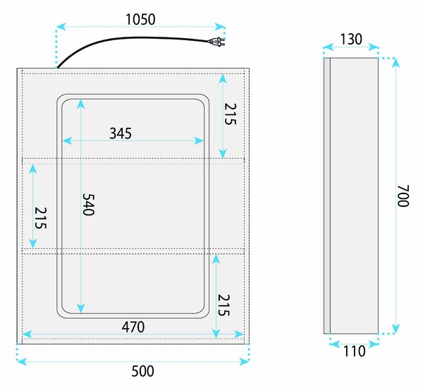 Шкаф с огледало и LED осветление Rea Zenit 70x50cm