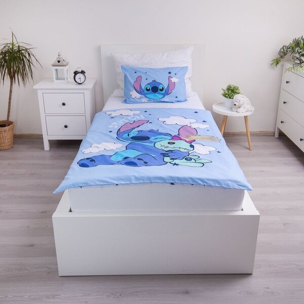Синьо памучно детско спално бельо 100x135 cm Lilo & Stitch "Clouds" – Jerry Fabrics
