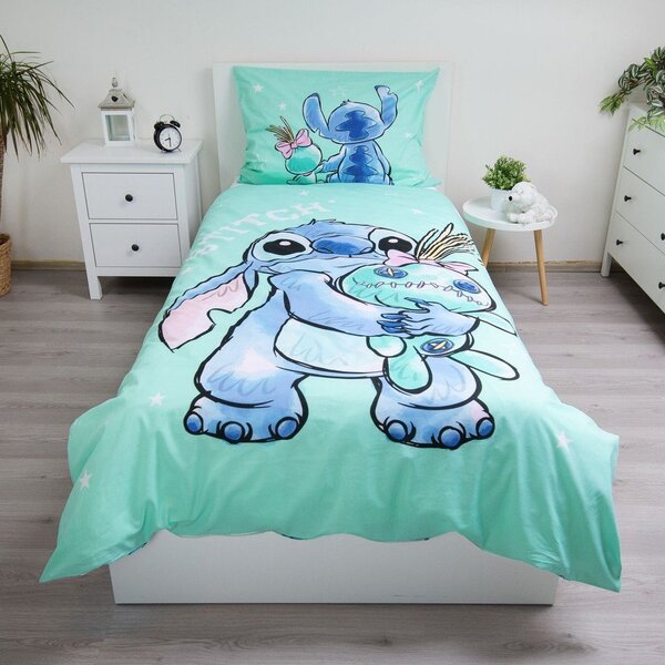 Единично памучно детско спално бельо в цвят мента 140x200 cm Lilo & Stitch "Buddies" – Jerry Fabrics