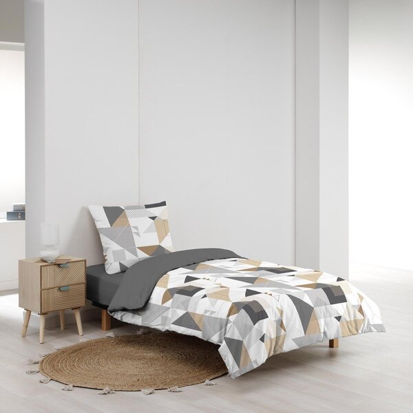 Бяло-сиво двойно удължено спално бельо от микрофибър 240x220 cm Trigone – douceur d'intérieur
