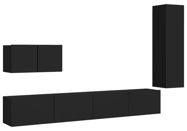 VidaXL Комплект ТВ шкафове от 4 части, черен, инженерно дърво