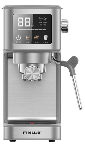 Кафемашина еспресо Finlux FEM-1644CS, 1500W, 20 bar, 1.2 л. обем на резервоара за вода, сензорен дисплей, дюза за пара, инокс