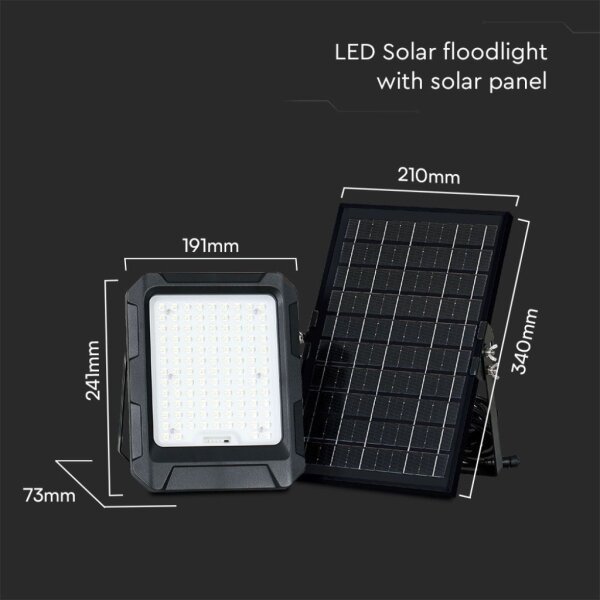 LED Solar прожектор LED/10W/3,7V IP65 4000K черен + д.у