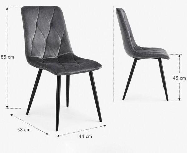 AMELI VELVET, тапициран стол за трапезария с метални крака Сив