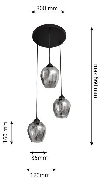 Пендел LILI 3xE27/15W/230V черен/сив