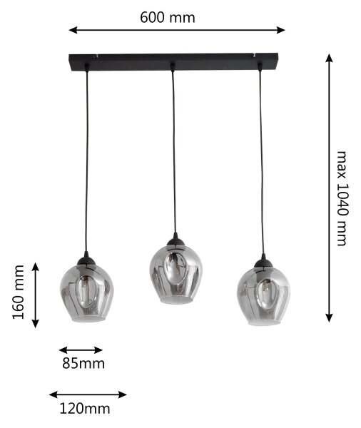 Пендел LILI 3xE27/15W/230V черен/сив