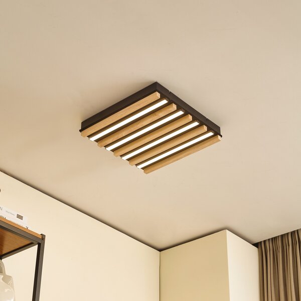 Lindby LED плафон Firka, бял, дърво, 42 см, CCT, димер., Затъмняване, Дърво, Дневна/трапезария, Дървесина, Модерен