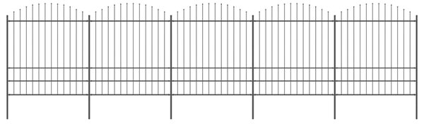 VidaXL Градинска ограда с пики, стомана, (1,75-2)x8,5 м, черна