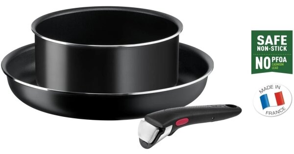 Tefal - Комплект готварски съдове 3 бр. INGENIO EASY COOK & CLEAN BLACK