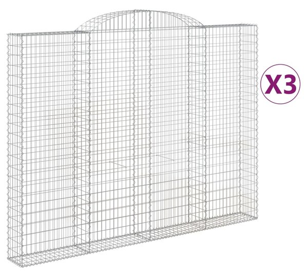 VidaXL Габионни кошници арка 3 бр 300x30x220/240 см поцинковано желязо