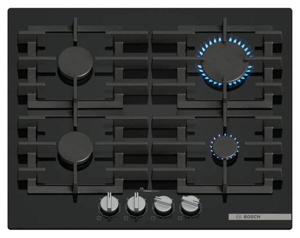 Газов плот за вграждане Bosch PPP6A6I40, 4 нагревателни зони, FlameSelect, черен
