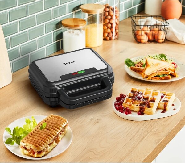 Tefal - Уред за приготвяне на сандвичи ULTRA COMPACT 3в1 700W/230V черен/хром