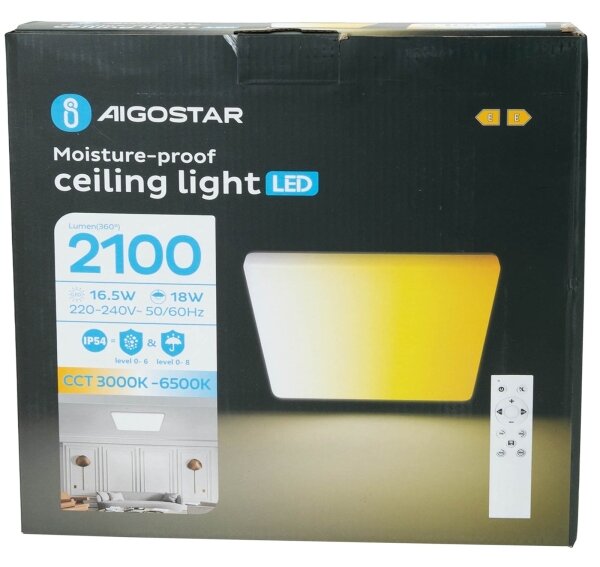 Aigostar - LED таванно осветително тяло за баня LED/18W/230V 3000K-6500K IP54 + дистанционно управление