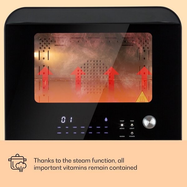 Klarstein Vita Pro, фритюрник с горещ въздух и готвене на пара, 2450 W, 18 литра, 14 програми, резервоар за вода 800 мл