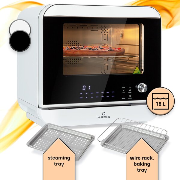 Klarstein Vita Pro, фритюрник с горещ въздух и готвене на пара, 2450 W, 18 литра, 14 програми, резервоар за вода 800 мл