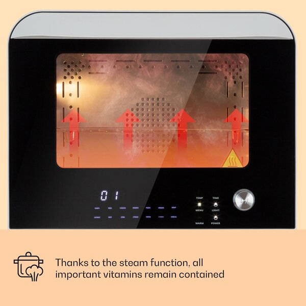 Klarstein Vita Pro, фритюрник с горещ въздух и готвене на пара, 2450 W, 18 литра, 14 програми, резервоар за вода 800 мл