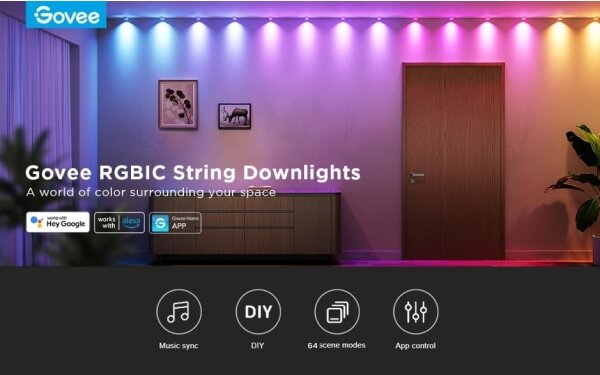 Govee - RGBIC LED String Downlights 5m Wi-Fi