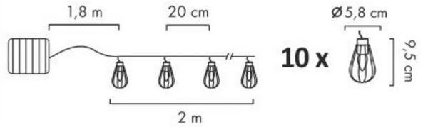 LED соларен външен гирлянд 10xLED/1,2V 300mAh 3,8m IP44