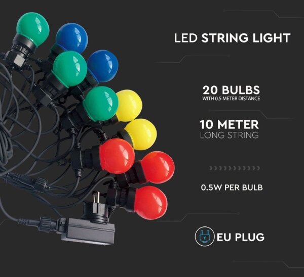 LED Външна верига STRING RGB 10m 20xLED / 0,5W / 230V IP44