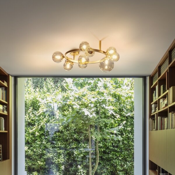 Ideal Lux - LED плафонен полилей PERLAGE 10xG9/3W/230V Ø 70 см златист/опушен