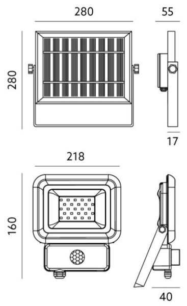 LED Соларна лампа със сензор LED/30W/3,7V 6500K IP65