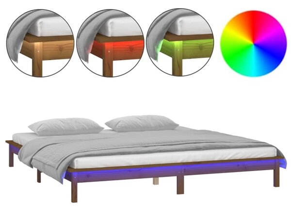 VidaXL Рамка за легло с LED меденокафява 120x200 см масивно дърво