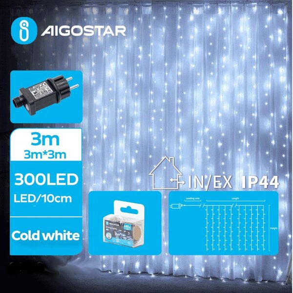 Aigostar - LED Екстериорни Коледни лампички 300xLED/8 функции 6x3m IP44 студено бял