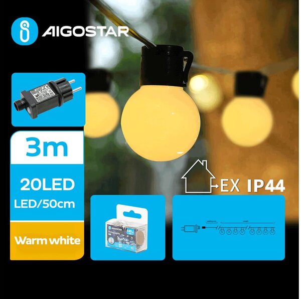 Aigostar - LED външен декоративен гирлянд 20xLED/13m IP44 топла бяла