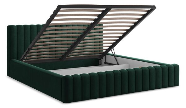 Тъмнозелено двойно легло 180x200 cm тапицирано с място за съхранение с включена подматрачна рамка Lemi – Makamii