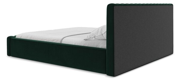 Тъмнозелено двойно легло 180x200 cm тапицирано с място за съхранение с включена подматрачна рамка Lemi – Makamii
