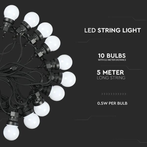 LED Екстериорни лампички STRING 5м 10xLED/0,5W/230V IP44 3000K