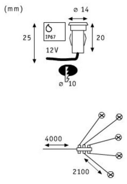 Paulmann 98892 - Удължаващ комплект 5бр. LED/0,16W IP67 лампи за вграждане MICRO 12V