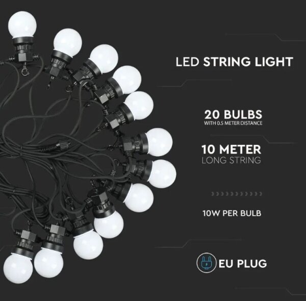 LED Екстериорни лампички STRING 10м 20xLED/0,5W/230V IP44 6000K