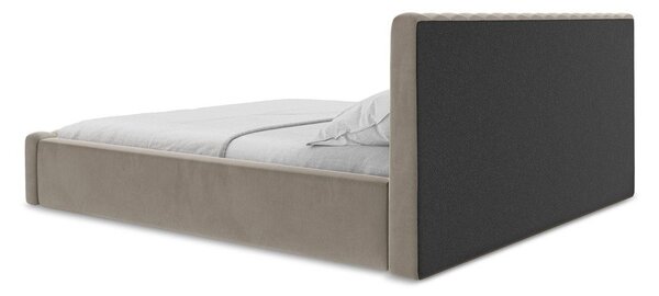 Кафяво-сиво двойно легло 160x200 cm тапицирано с място за съхранение с включена подматрачна рамка Lemi – Makamii