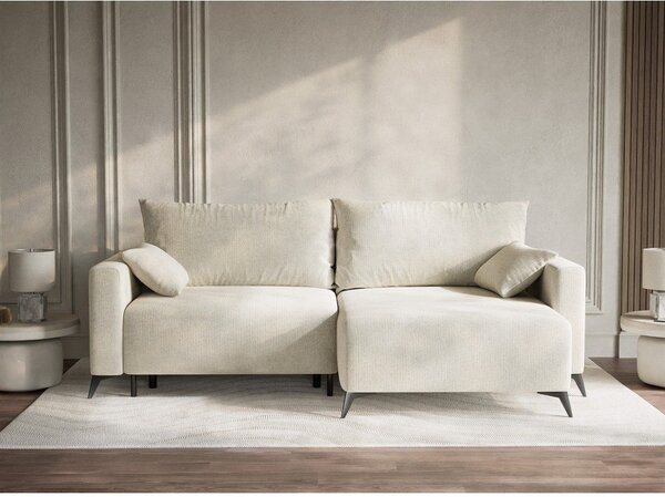 Кремав шенилов сгъваем/с място за съхранение ъглов диван (десен ъгъл) Leon – Maison de Rêve