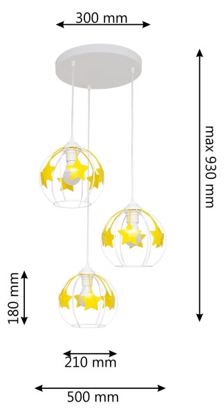 Детски пендел STARS 3xE27/15W/230V жълти/бял