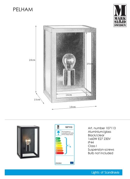 Markslöjd 107113 - Екстериорен аплик PELHAM 1xE27/60W/230V IP44 черен