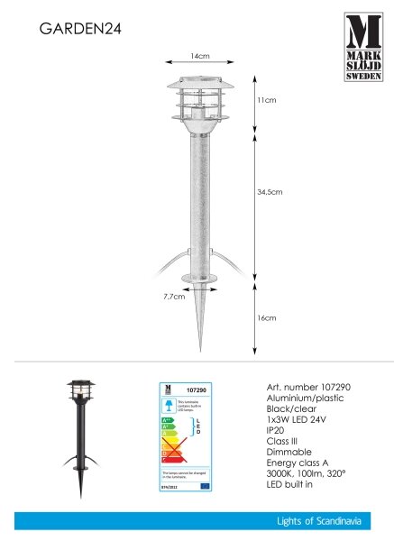 Markslöjd 107290 - LED външна лампа GARDEN 24 LED/3W/24V, 45 см, IP44, черна