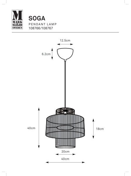 Markslöjd 108766 - Пендел SOGA 1xE27/40W/230V черен