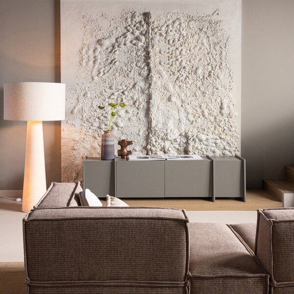 Сива маса за телевизор от декор от ясен 200x53x44 cm Brock – WOOOD