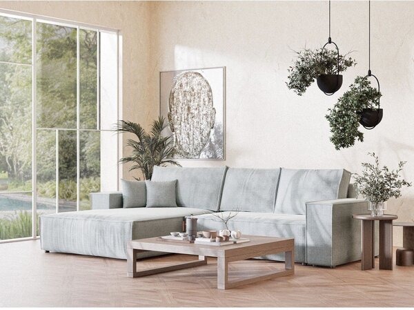 Светлосив шенилов сгъваем/с място за съхранение ъглов диван (ляв ъгъл) Maze – Maison de Rêve