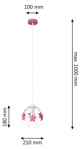 Детски пендел STARS 1xE27/15W/230V розов/бял