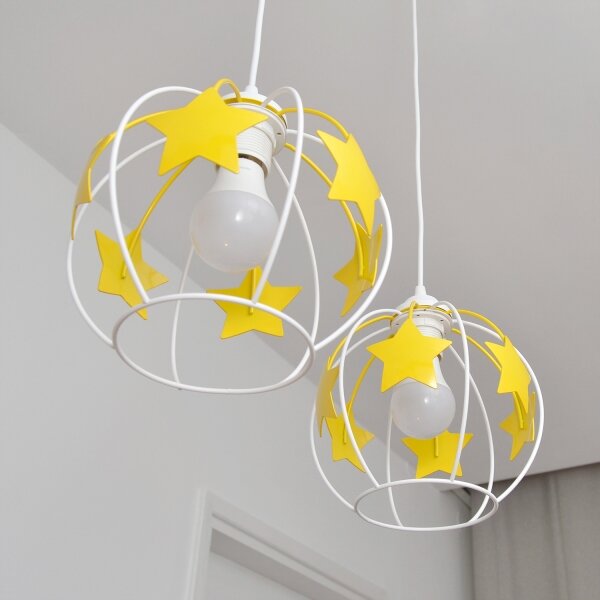 Детски пендел STARS 2xE27/15W/230V жълти/бял