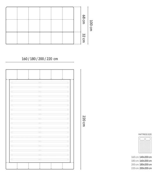 Черно тапицирано двойно легло с място за съхранение и решетка 180x200 cm Bellis - Micadoni Home