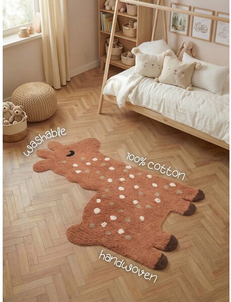 Кафяв памучен детски килим подходящ за пране/ръчно изработен 89x120 cm Snuggle Gino – Hanse Home