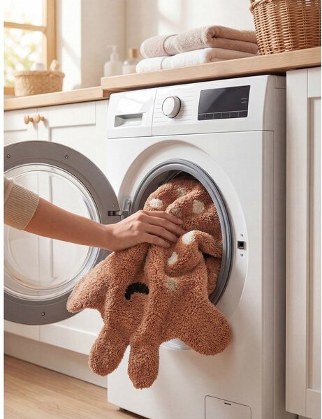 Кафяв памучен детски килим подходящ за пране/ръчно изработен 89x120 cm Snuggle Gino – Hanse Home