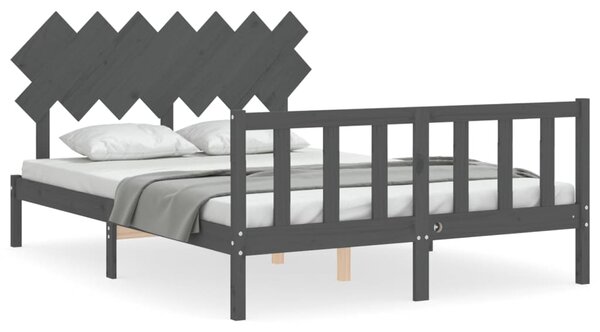 VidaXL Рамка за легло с табла сива 5FT King Size масивно дърво