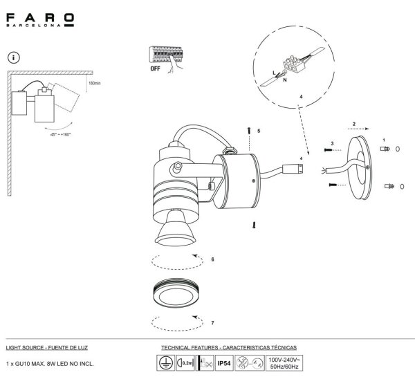 FARO 70260 - Екстериорен аплик LIT 1xGU10/8W/230V IP54