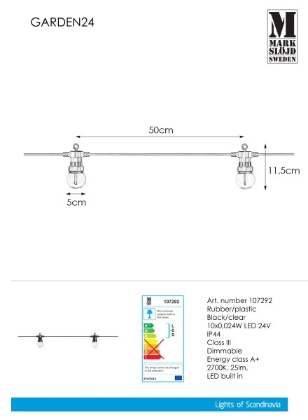 Markslöjd 107292 - LED Екстериорни декоративни лампички ГИРЛЯНДА GARDEN 10xLED 5,5m IP44