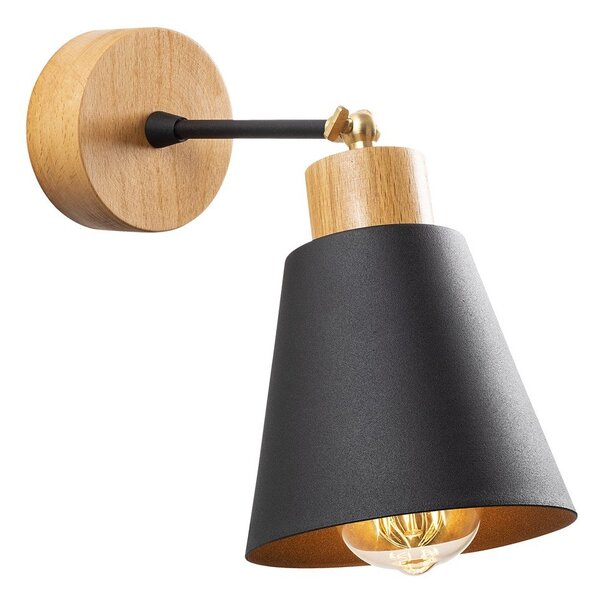Стенна лампа в черен и естествен цвят ø 14 cm Manavgat – Opviq lights